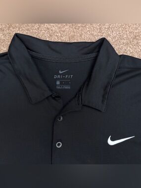 Nike Black Dri-FIT Polo with White Swoosh Mens L